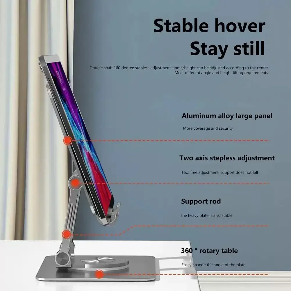 360° Rotatable Tablet Stand Adjustable Foldable Desktop Stand Holder Compatible For 4.7-12 Inch Ipad Pro/Air/Min Laptop Tablet 6