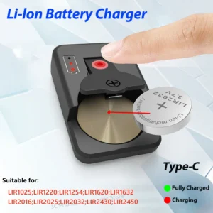 Li-lon Rechargeable Battery Charger For LIR1025/1220/1254/1620/1632/2016/2025/2032/2430/2450 Coin Lithium Batteries TypeC Charge 1