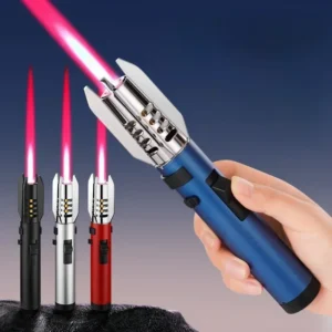 High Temperature Welding Gun Windproof Strong Red Flame Butane Gas Torch Lighter Safety Lock Fire Switch Kitchen Cigar Lighters 1
