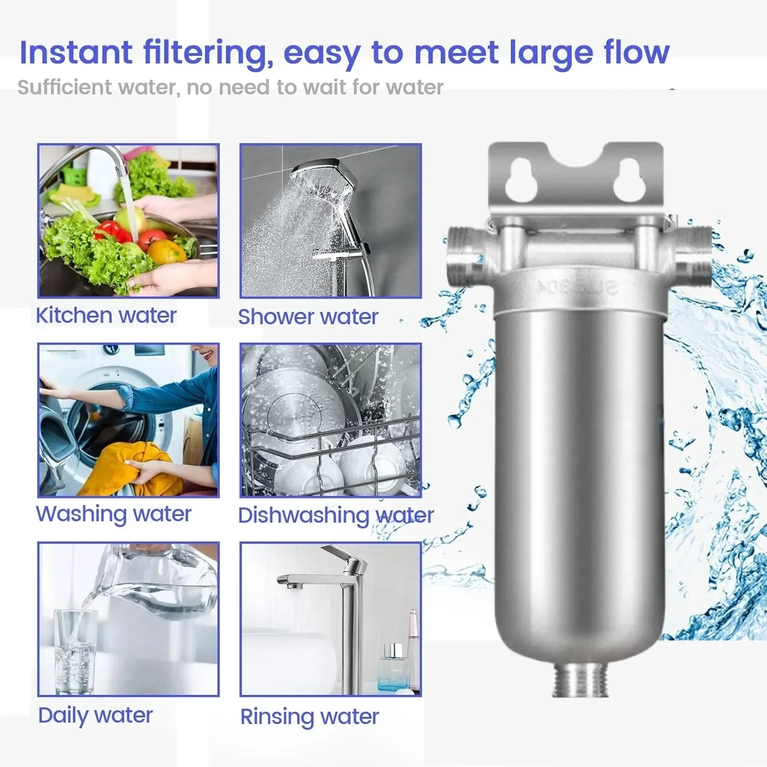 Whole House Well Water Filter for Household, 304 Stainless Steel Pre Filter with High Flow & Backwashing Function 5