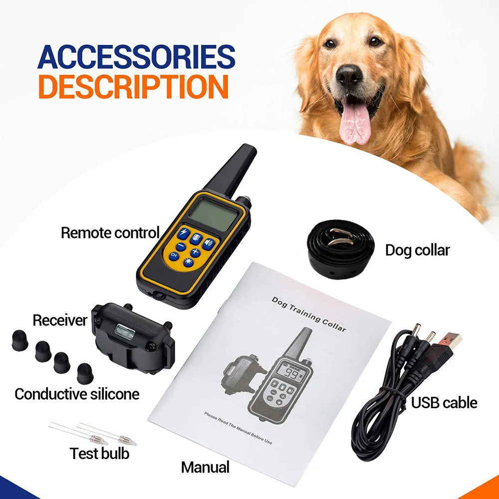 Electric Pet Dog Training Collar Shock Training Collar Electronic Remote Control Waterproof Rechargeable 6