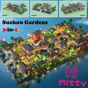 Lezi Architecture Ancient Pavilion Temple Tower Lake Garden Gate LED Light Model Mini Diamond Blocks Bricks Building Toy no Box 1