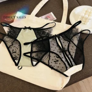 Lingerie Low Waist Underwear for Women Bow Transparent Sweet Lace Panties Hollow Mesh Satin Silk Briefs Girl 1