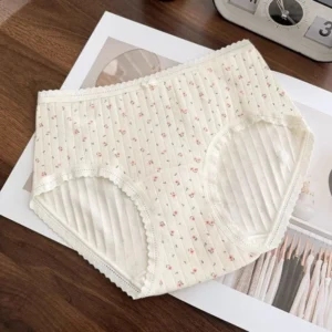 Lingerie Mid-waist Underwear for Women Bear Bow Sweet Floral Panties Underpants Grid Cotton Briefs Lady 1