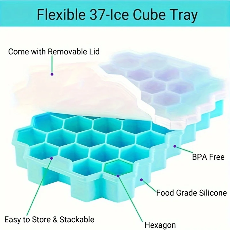 Large-capacity Ice Trays Silicone Mold Reusable Honeycomb Ice Cube Maker Food Grade Ice Maker with Lids Popsicle Mould Mold 6
