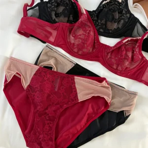 Lingerie sexy lace gathered with steel ring underwear bra set women adjusted comfortable bras rear three-row buckle 1