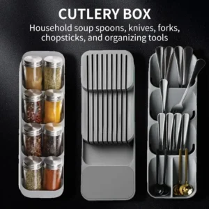 Kitchen Drawer Cutlery Storage Tray Knife Holder Spoon Forks Tableware Organizer Container For Spice Bottles Knives Block Rack 1