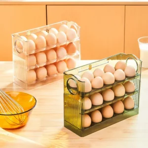 Kitchen Large Capacity Egg Fridge Storage Box - Portable Multi-Layer Egg Tray Organizer, Auto Opening/Closing Egg Holder 1