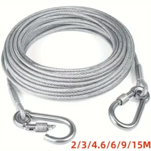 Double-headed Dog Tie Out Cable Leash ,raction rope with metal buckle steel wire anti-rust training collar,Outdoor Dogs Strap 1