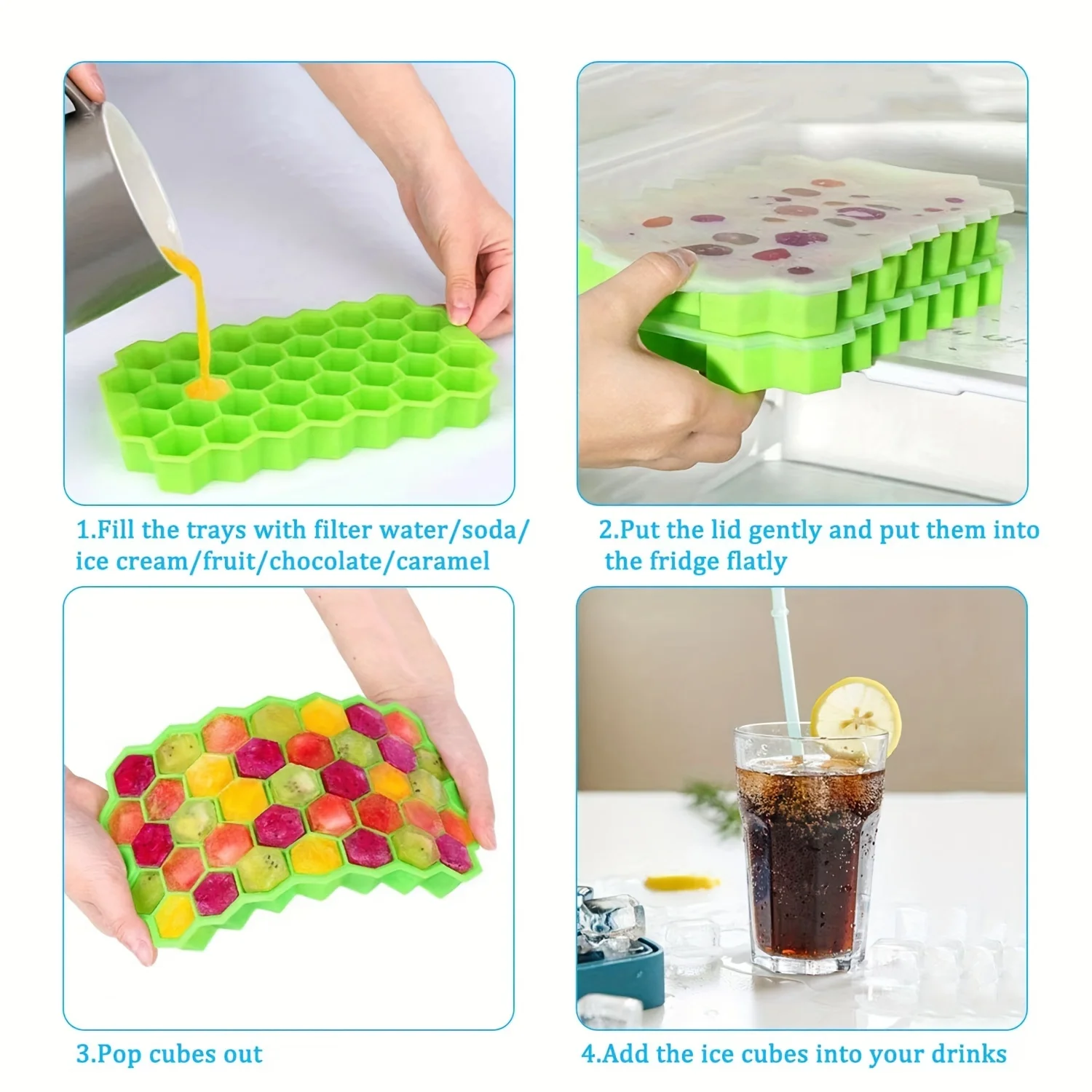 Large-capacity Ice Trays Silicone Mold Reusable Honeycomb Ice Cube Maker Food Grade Ice Maker with Lids Popsicle Mould Mold 2