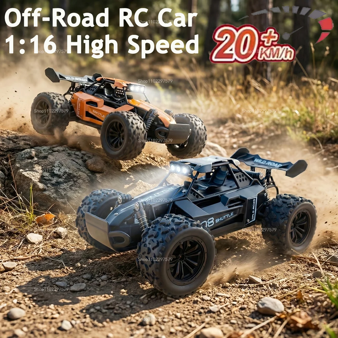 RC Monster Truck 1:16 Scale Remote Control Car 2.4GHz Alloy Shell 20KM/H Fast Off Road RC Car LED LED Headlight Toy Gift for Kid 1