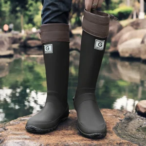 Rain Boots for Men, Fashionable High-Top Rain Boots for Outer Wear, Long-Tube Waterproof and Non-Slip Couple Style Outdoor Fishing Boots 1