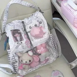 Girls Sweet and Cute Polka Dot Backpack Ita Bag New Large Capacity Single Shoulder Bag Dolls Bag Drawstring Commuter Backpack 1