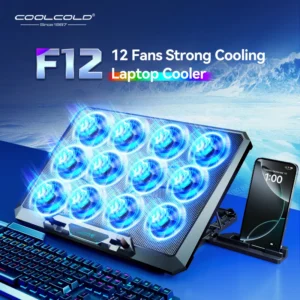 COOLCOLD Laptop Cooling Pad with 12 Quiet Fans,12-17.3 Inch Gaming Laptop Cooler Stand with Two USB Ports & Phone Holder 1