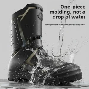Trendy and Fashionable Men's Black and Red Medium and High Rain Boots Outdoor Extra Large Size Black Anti-fouling Water Boots 1