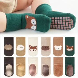Homefish 6 Pairs Kids Non-Slip Socks Cute Cartoon Fox and Bear Pattern Childrens Boys Girls Floor Socks Comfortable for Toddler 1