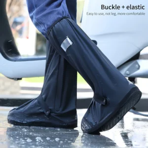 Rain Boot Shoe Cover Black Waterproof with Reflector High Top Clear Shoes Dust Covers for Motorcycle Bike Rain Cover Men Women 1