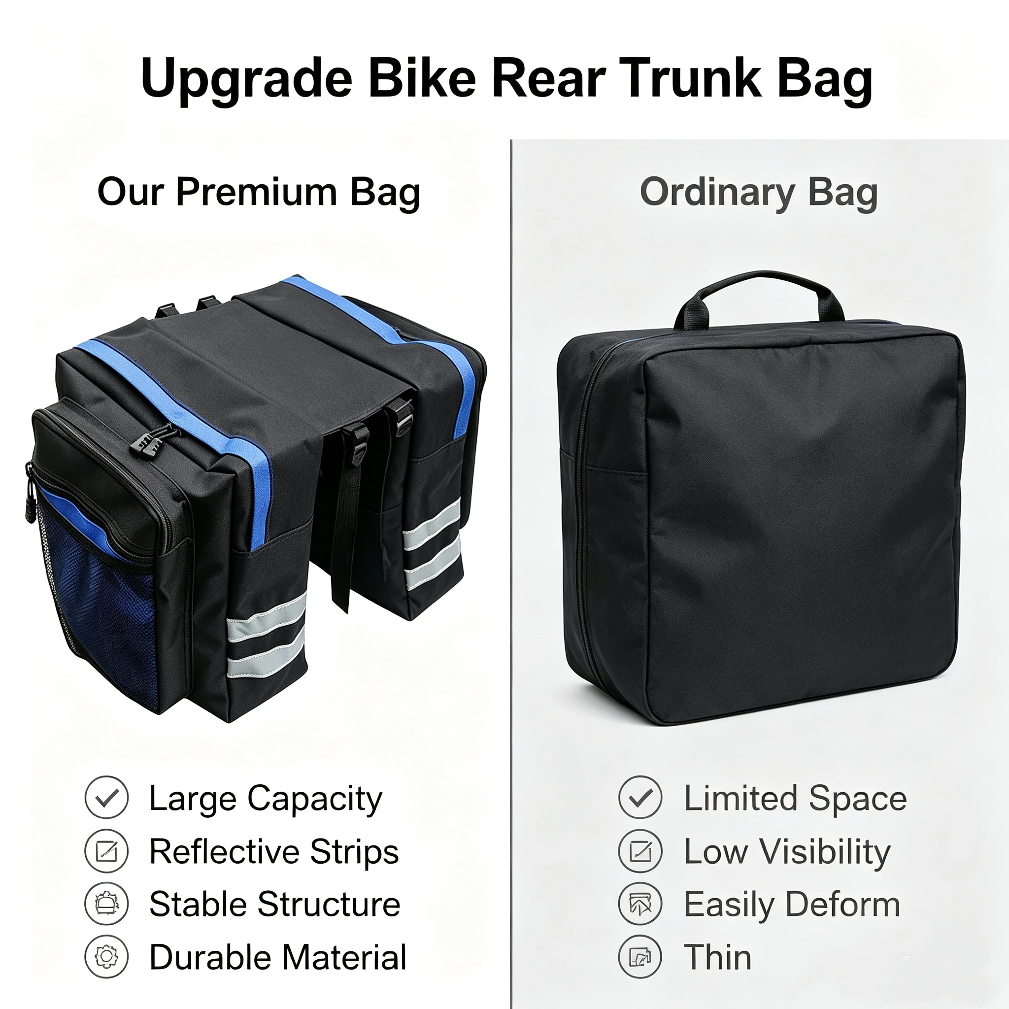 Waterproof Bicycle Bag, Transport Bag with High and Spacious Rear Seat, Double-Sided Design + Reflective Strips 3