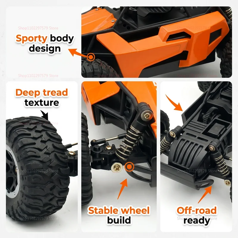 RC Monster Truck 1:16 Scale Remote Control Car 2.4GHz Alloy Shell 20KM/H Fast Off Road RC Car LED LED Headlight Toy Gift for Kid 4