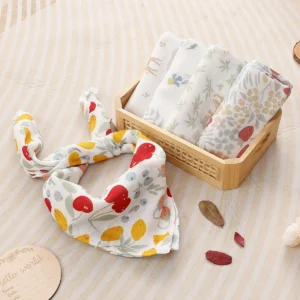Kangobaby #My Soft Life# New 5pcs Pack Multi-Functional Bamboo Cotton Newborn Muslin Bib Antibacterial Baby Burp Cloth Set 1
