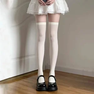 JK Black White Solid Color Long Socks Women Over Knee Thigh High Over The Knee Stocking Lolita Ladies Girls Knee Socks Long Sock 1