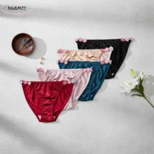 Lingerie Low Waist Satin Silk Briefs Underpants Breathable Floral Panties Cotton Crotch Women's Underwear Gifts 1