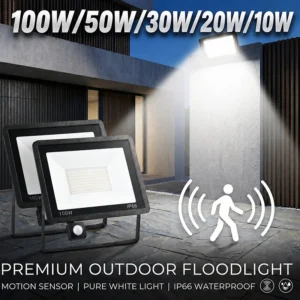 LED Motion Sensor Flood Light 10W 20W 30W 50W 100W IP66 Waterproof Auto On/Off Energy Saving for Outdoor Garden Security Lamp 1
