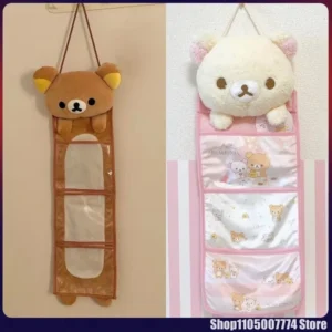 Kawaii Rilakkumas Wall Hanging Storage Bag Cartoon Rilakkumas Bear Door Hanging Bag Large Capacity Sundries Storage Bag Gifts 1