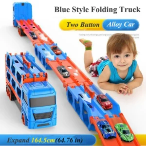 Large Car Transporter Truck Folding Track Racing Vehicle Kids Competitive Games Storage Alloy Car Boy Toy Children Novel Gift 1