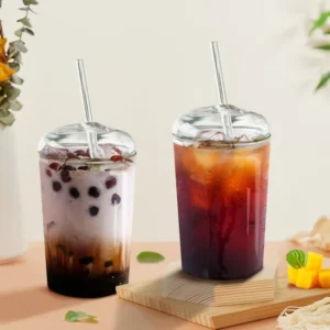 450ML Drinking Glasses with Dome Lids and Glass Straw Can Shaped Glass Cups Beer Glasses Iced Coffee Tumbler Cup DIY Drinkware 1