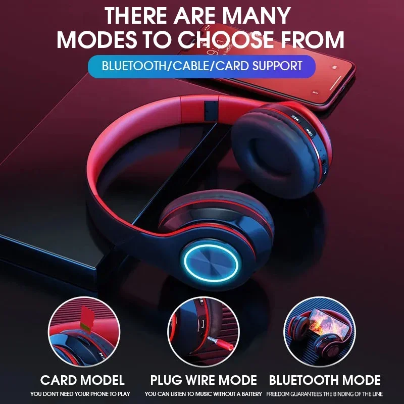 Foldable Bluetooth Headsets Wireless Headphones With Mic Stereo Earphone Support TF Card FM For Xiaomi Iphone Sumsamg Phone 2