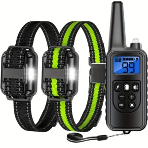 Dog Shock Collar with Remote, Dog Training Electric Collar, Waterproof Rechargeable,Dog Shock Collar with LED Light, Beep, Vibra 1