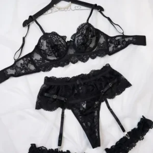 Lingerie Set Transparent Bra Set Hot Erotic Sexy Costumes Solid Color Underwear Seamless Bra Thong Garters Sexy Lingerie Sets 1