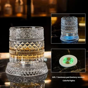 Luminous Rotating Whiskey Glass Elegant Whiskeys Cup Crystal Glass Drinkware for Parties for Cocktail Party Drinking Glass 1